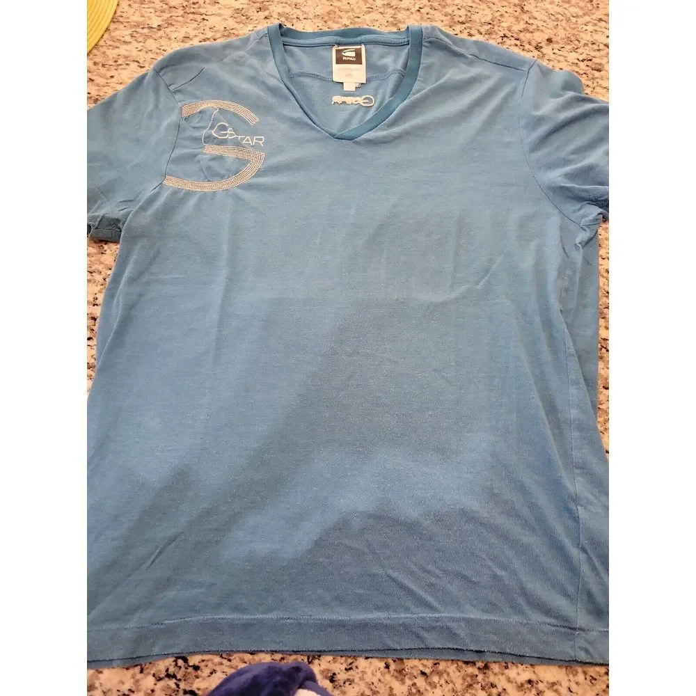 G-Star RAW Men's Size Large Slim Fit Crew-Neck Short Sleeve T-Shirt Blue‎